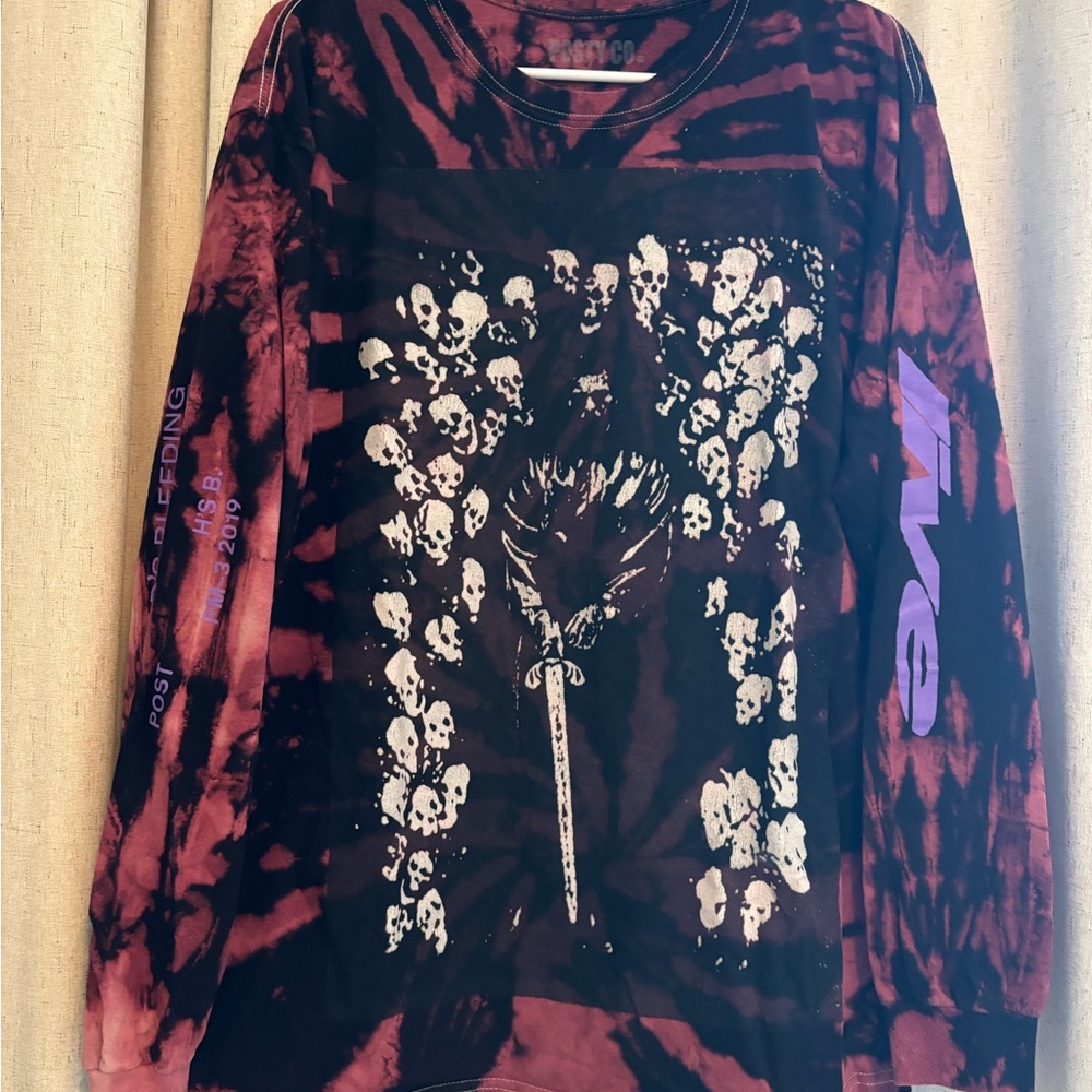 Post Malone 2019 Tour Long Sleeve Tie Dye Graphic Shirt Size Large Band Merch